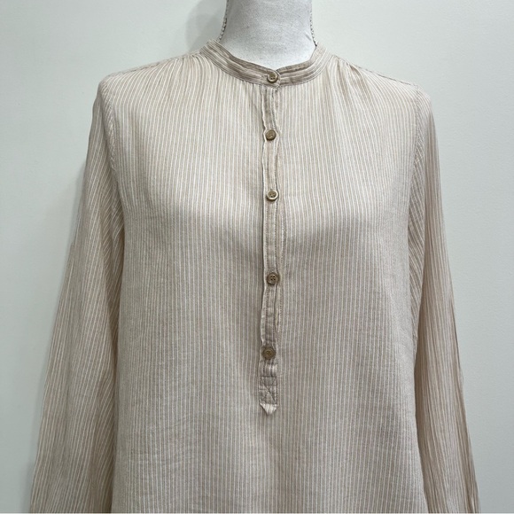 isabel marant etoile striped 1/2 button up top tan cream cotton 38 US Medium - Picture 2 of 11